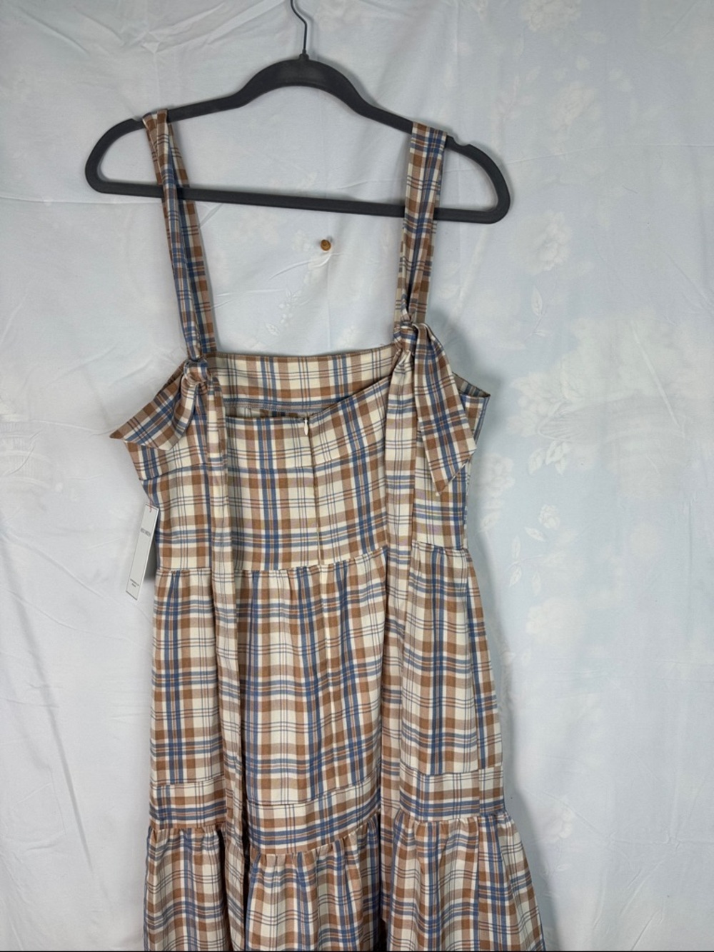 Aura Plaid Tiered Maxi Dress in Beige and Blue - Picture 4 of 5